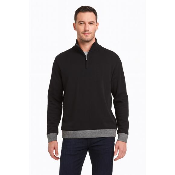 Alfani Men’s Black 1/4 Zip Pullover Sweater Long Sleeve Grey Trim Size L NWT - Picture 1 of 9